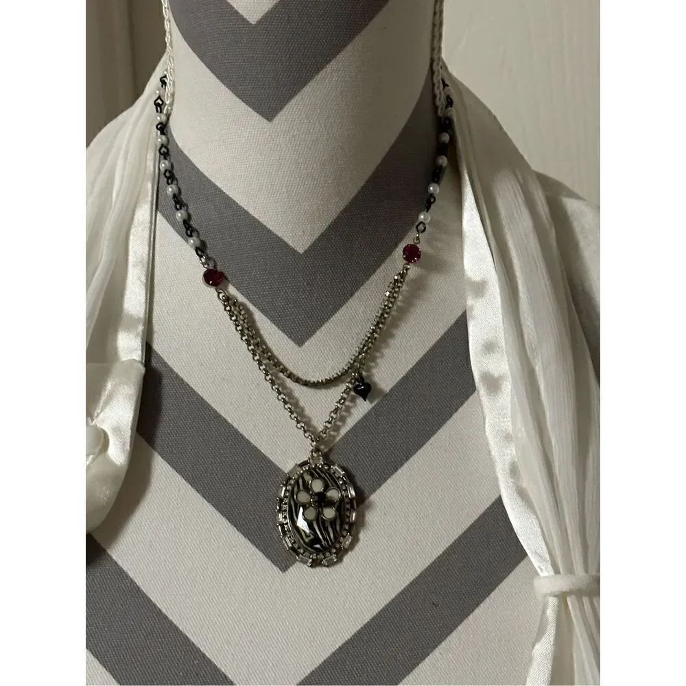 Betsey Johnson, oval zebra print beaded pendant